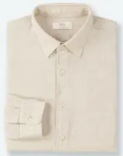 UNIQLO Men's 100% Premium French Linen 2019 Long-Sleeve Shirt M BEIGE (31) *NWT*