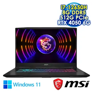 【微星好禮送】MSI Katana 17 B12VEK-058TW 黑 17.3吋電競筆電 (FHD IPS 144Hz/Intel i7-12650H/8G DDR5/512G PCIE SSD/NVIDIA RTX 4050 6G/WIN 11)