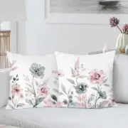 Watercolor Floral Throw Pillow Covers 18 x 18 Inch Grey Pink Flowers Abstract