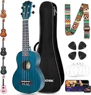 AODSK Soprano Ukulele Beginner Set-21 Inch Hawaiian Ukulele for Kid Adult Student with Gig Bag,Strings,Pick All in One Kit (21 Inch Sapele Ukulele) (Blue)
