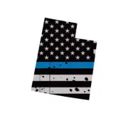 Distressed Thin Blue Line Utah State Shaped Subdued US Flag Sticker