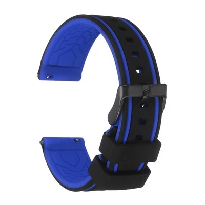 Silicone Watch Bands 20mm Soft Watch Bands with Frosted Buckle, Black Blue