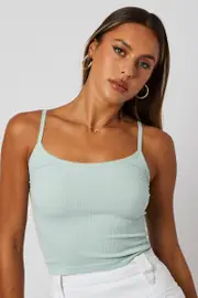 Green Singlet Top Scoop neck Seamless - Size L, Women's Singlet