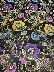 Paisley Faux Silk Fabric Embroidered Dark Brown Purple 36"W BTY Material