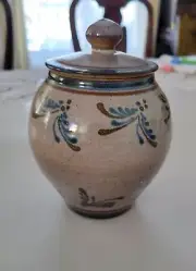 Vintage Pottery Stoneware Ceramic Lidded Jar Flower Hand-Crafted Artist Natriger