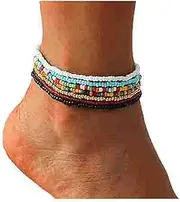 [Klisa] VFlowee Boho Beaded Anklets Colorful Women Ankle Bracelets Beads Bracelet Elastic Foot and Hand Chain Jewelry