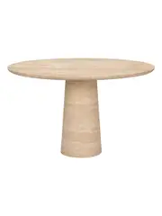 MCM House | Kora Round Dining Table in Natural Travertine Stone | The UNDONE