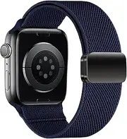 Magnetic Nylon Strap Compatible with Apple Watch Band 46mm 42mm 45mm 44mm 41mm 40mm,Sport Solo Loop Watch Belt for iWatch Bands Series 10 9 8 7 6 5 4,SE/2nd,Women Men (44/45mm,Dark Blue)