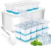 Large Ice Cube Tray with Lid and Bin, Silicone Big Square Ice Cube Molds for ...