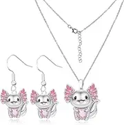 [Auswalar] Cute Axolotl Jewellery Set with Pink Heart Crystal for Girls Boys Crystal Pendant Necklaces Jewelry Gifts, Standard, non, 0