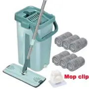 Flat Squeeze Mop with Bucket Hand Free Wringing Floor Cleaning Microfiber Pads