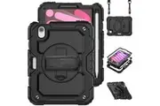 WASSUP iPad Mini 7 2024/Mini 6 2021 8.3 Inch Case with Screen Protector Hand Strap Stand & Shoulder Strap-Black&Black