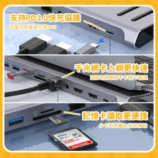 Mr.OC橘貓先生 12合1多功能筆電底座 Type-C轉HDTV/TF/SD/RJ45/USB3.0 4K 適用平板