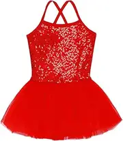 [RUNQHUI] Girls Sparkly Sequin Camisole Tutu Dress Ballet Dance Tulle Skirt Leotard Ballerina Princess Dancewear