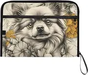 YMXFXP Expandable Filing Folder Dog Floral Gold Cute, 13-Pocket Funny Cute Design with Sticky Labels, A4 Letter Size Document Organizer for Office, School, Boys, Girls
