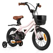 Costway 36 cm Bike w/Training Wheels & Adjustable Seat Push Pedal Bike Bicycle Pink