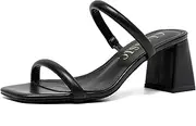 [Sowdus] Women's Sandals with Heel, Two Straps Square Open Toe Block Heel, Elegant Mules, Summer Sandals, Non-Slip Slippers, Breathable for Party, Beach, Daily Life