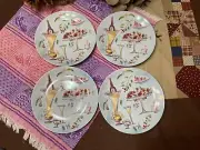 Set of 4 ) Crate & Barrel Diane Bigda 1998 Wine Appetizer Dessert Plates 8.25”