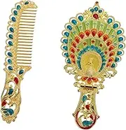 PartyKindom 1Set Vintage Peacock Handheld Mirror with Comb Portable Vanity Mirror for Travel Elegant Design Friends and Family Compact for Purse Handbag