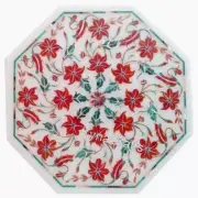 White Marble Side Table Top for Office Carnelian Stone Inlay Work Coffee Table