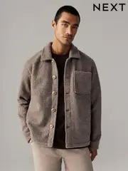 Neutral Regular Fit Regular Fit Borg Fleece Shacket (N77801) | $38