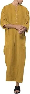 [Sweejim] Men's Muslim Robe Short Sleeve Shirt Arabia Buttons Long Sleeve Pocket Loose Dubai Kaftan