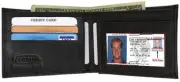 Black Fine Genuine Leather Bifold Mens Wallet ID Credit Card Front Pocket
