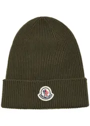 Moncler Ribbed Wool Beanie - Khaki ONE SIZE