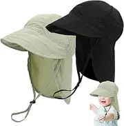 [ESOMAVRIX] 2PCS Baby Sun Hats UPF 50+ Toddler Sun Hat Adjustable Baby Beach Hat Quick Drying Summer Beach Hat with Neck Sun Hat,Green/3499