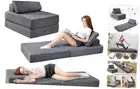 Foldable Lazy Sofa Bed, Convertible Sofa Bed with Backrest and Pillows,Fold