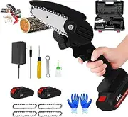 Mini Chainsaw 4 Inch Cordless Chainsaw Battery Powered Mini Chain Saw with Box 0.7kg Lightweight Pruning Shears for Courtyard Tree Branch Wood Cutting (Color : Mini Chainsaw Black)