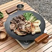 WAGENSTEIGER Non-Stick TEFLON Coated Aluminum Griddle Pan with Wooden Handle, Light weight, 14.17" Round Shaped Griddle Plate, Korean BBQ Cooking Grill Pan Style, All Cooktops, Indoor & Outdoor(Black)