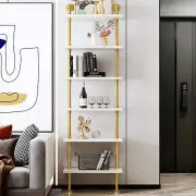 BOSURU Gold Wall Bookshelves with White Shelves Rustic Industrial Ladder Book...