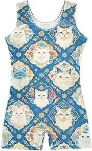 [FRODOTGV] Chic Cats Face Checkered Girls' Gymnastics Leotards Children Dance Biketards Tumbling for Training, Yoga, Tumbling
