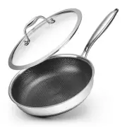 10.5 inch Frying Pan Nonstick with Lid, 2.5 Qt Deep Non Stick Stainless Steel...