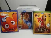 3 Total New Disney Blu Ray DVD 's Finding Nemo Fox and the Hound Beauty & Beast