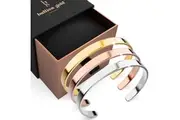 Boxed 3 Tri-Tone Avenue Classic Cuff Bangle Set - 6mm