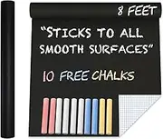 Extra Large Chalkboard Adhesive Paper Roll (8 FEET) 10 Chalks Included - Peel & Stick Chalkboard Wallpaper for Home & Office - Alternative to Permanent Paint