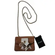 DKNY Elissa Micro Mini Bag Brown Crocodile Crossbody with Gold Chain Strap