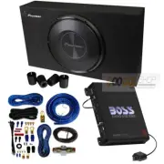 TS-A2500LB 10" Shallow Enclosed Subwoofer+Amplifier & 4 gauge Install wiring Kit