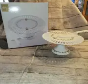 MIKASA HOLIDAY LACE CHINA 12" PEDESTAL CAKE PLATE W/SERVER NEW IN BOX