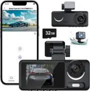 1080P Dash Camera with WiFi for Cars, 3 Channel with 32GB TF Card, 2.0" IPS Scre