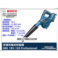 在飛比找PChome24h購物優惠-德國 BOSCH 博世 GBL 18V-120 手提充電式吹