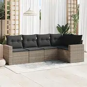 Patio Furniture Sets 5 Piece Garden Sofa Set with Cushions Grey Poly Rattan