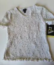 Art Class Girls Short Sleeve Smocked Top Shirt White daisy Floral size S(6/6x)