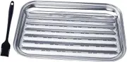 COOPHYA 1 Set Stainless Steel Grill Pan BBQ Tray with Wave Pattern for Outdoor Cooking Durable Design Prevents Food Spills for Grilling Camping Picnics