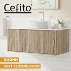 Cefito Vanity Unit 900mm Bathroom Cabinet Storage Wall Hung Oak Grooved Timber