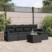 Patio Furniture Sets 6 Piece Garden Sofa Set with Cushions Black Poly Rattan