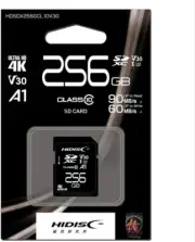 HIDISC HDSDX256GCL10V30 SDXC Card, 256 GB, UHS-I Speed Class 3 (U3), A1/4K Co...