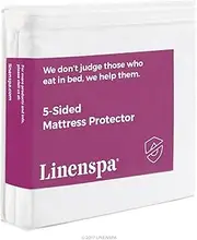 Linenspa Mattress Protector King - Five Sided King Mattress Protector Waterproof Mattress Cover – Soft Breathable Bed Protector - Fitted Sheet Style - Deep Pocket Up to 14”, White